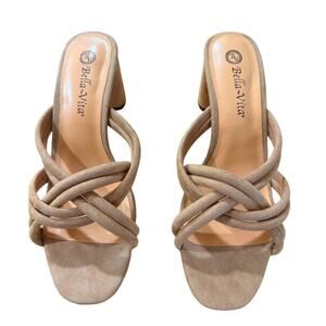NEW Bella Vita Women's Carmen Open Toe Block Heel Suede Sandal Tan Size 8W